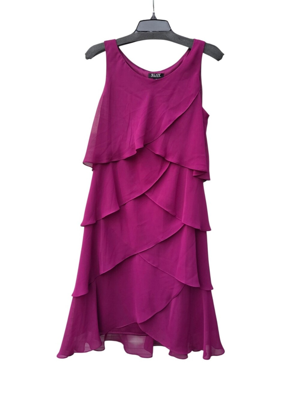 SLNY Raspberry Layered Ruffle Chiffon Sleeveless Dress - Picture 3 of 8